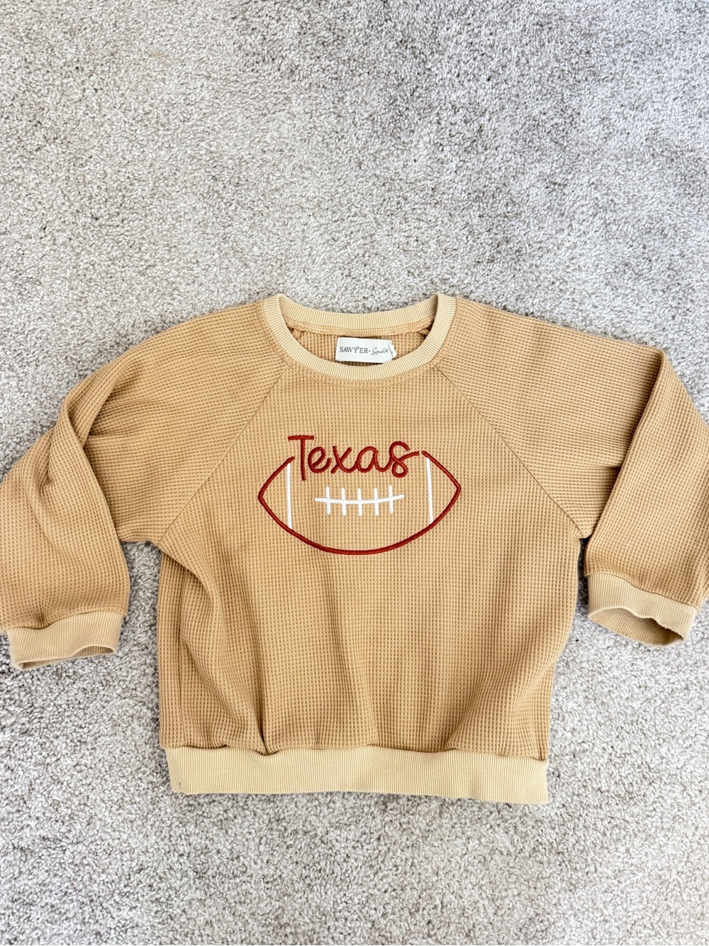 Texas Football Waffle Knit Sweater - Tan & Burnt Orange size 4T Texas Longhorns